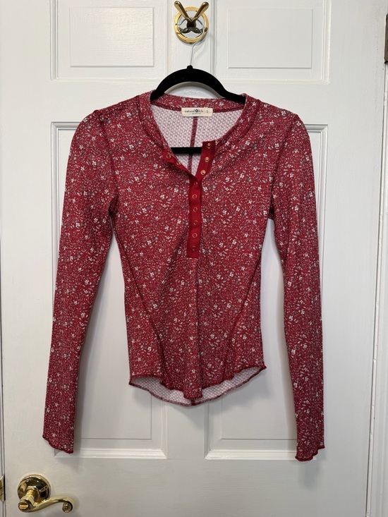 NATURAL LIFE Tops - Natural Life Floral Thermal Henley Long Sleeve Boho Fitted Snap Front Size Small